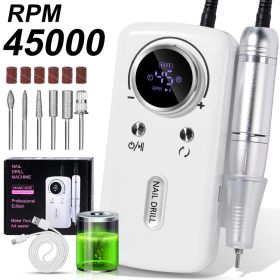 Professional Electric Nail Drill, 45000RPM Cordless Nail File Drill With 6 Drills, LCD Display, Nail File Machine For Removing Acrylic Gel Nails, (Color: White)