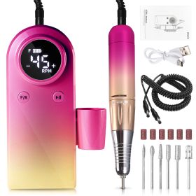 45000RPM Professional Nail Drills Kit With 6 Drill Bits, Portable Electric Nail Drill For Acrylic Nails Gel Polishing Removing, Rechargeable Nail (Color: Purple)