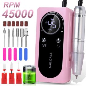 Professional Electric Nail Drill Machine, 45000RPM Rechargeable E-File Nail Drill Cordless, Electric Nail File Kit, Portable Electronic Grinder, (Color: Pink)