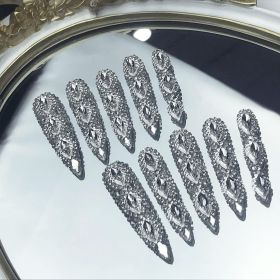 GGddsha Queen Of Haute Style Full Diamond Long AlmondPress On Nails PMMA Acrylic Handmade Nails Full Deluxe 3DCrystal Fake Nails,Glacial Empress (Option: M)