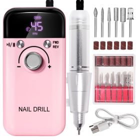 Electric Nail Drill Professional 45000RPM - Rechargeable Nail Drill Kit Portable Electric Nail File With Complete Bits For Acrylic Nails Gel Poli (Color: Pink)