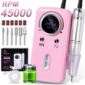 Professional Electric Nail Drill, 45000RPM Cordless Nail File Drill With 6 Drills, LCD Display, Nail File Machine For Removing Acrylic Gel Nails, (Color: Pink)