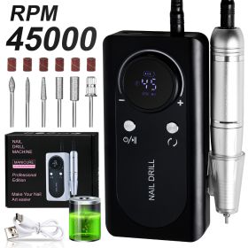 Professional Electric Nail Drill Machine, 45000RPM Rechargeable E-File Nail Drill Cordless, Electric Nail File Kit, Portable Electronic Grinder, (Color: Black)