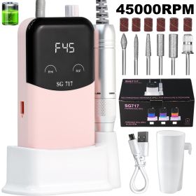 Professional Electric Nail Drill Machine Gradient - Solid Color, 45000RPM Portable Rechargeable Efile Nail Drill Cordless,Electric Nail File Kit (Color: Pink)